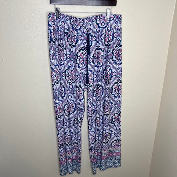 New Directions Blue Pink Elastic Waist Pull On Pant Large - Picture 1 of 12